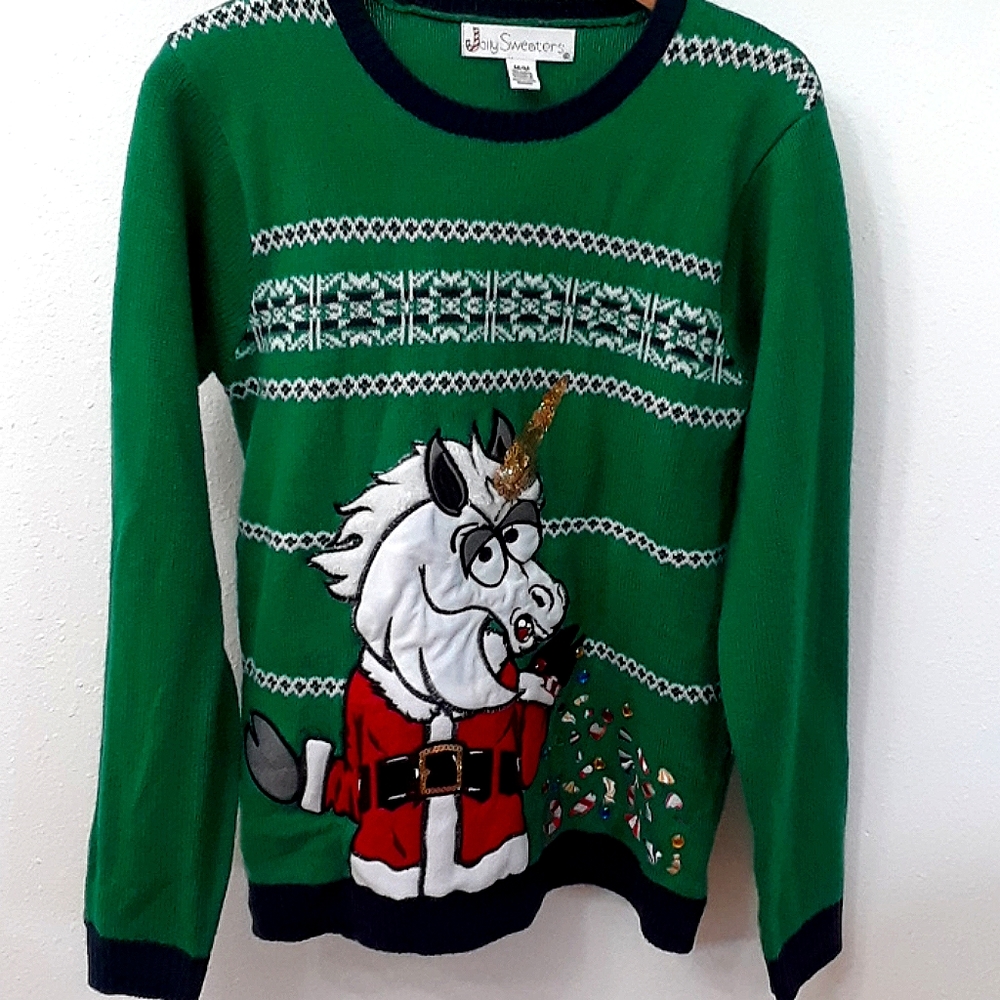 Jolly Sweaters Unicorn Candy Vomit Christmas M